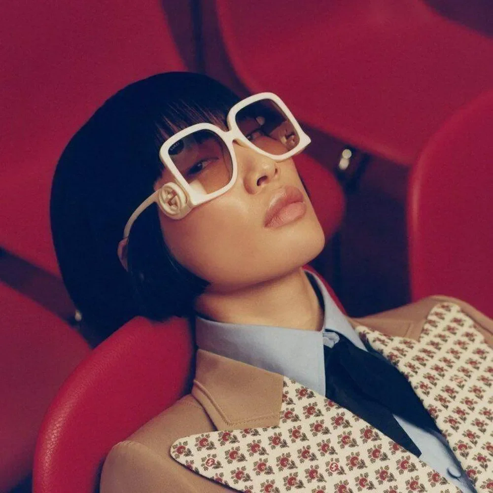 NEW Gucci GG1326S 002 Ivory Brown Gradient Oversized Square Women Sunglasses